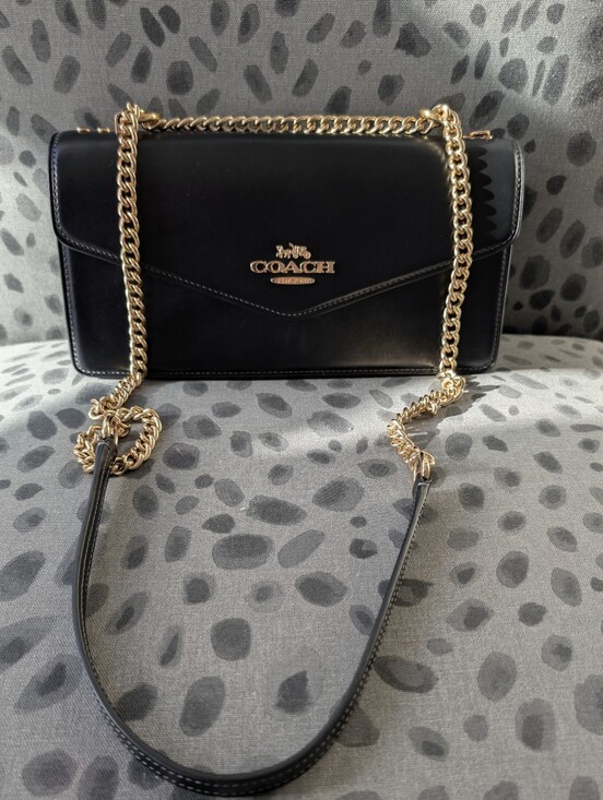 Coach Handbags - Coach Black Leather Chain-Handle Crossbody Bag with Gold Hardware